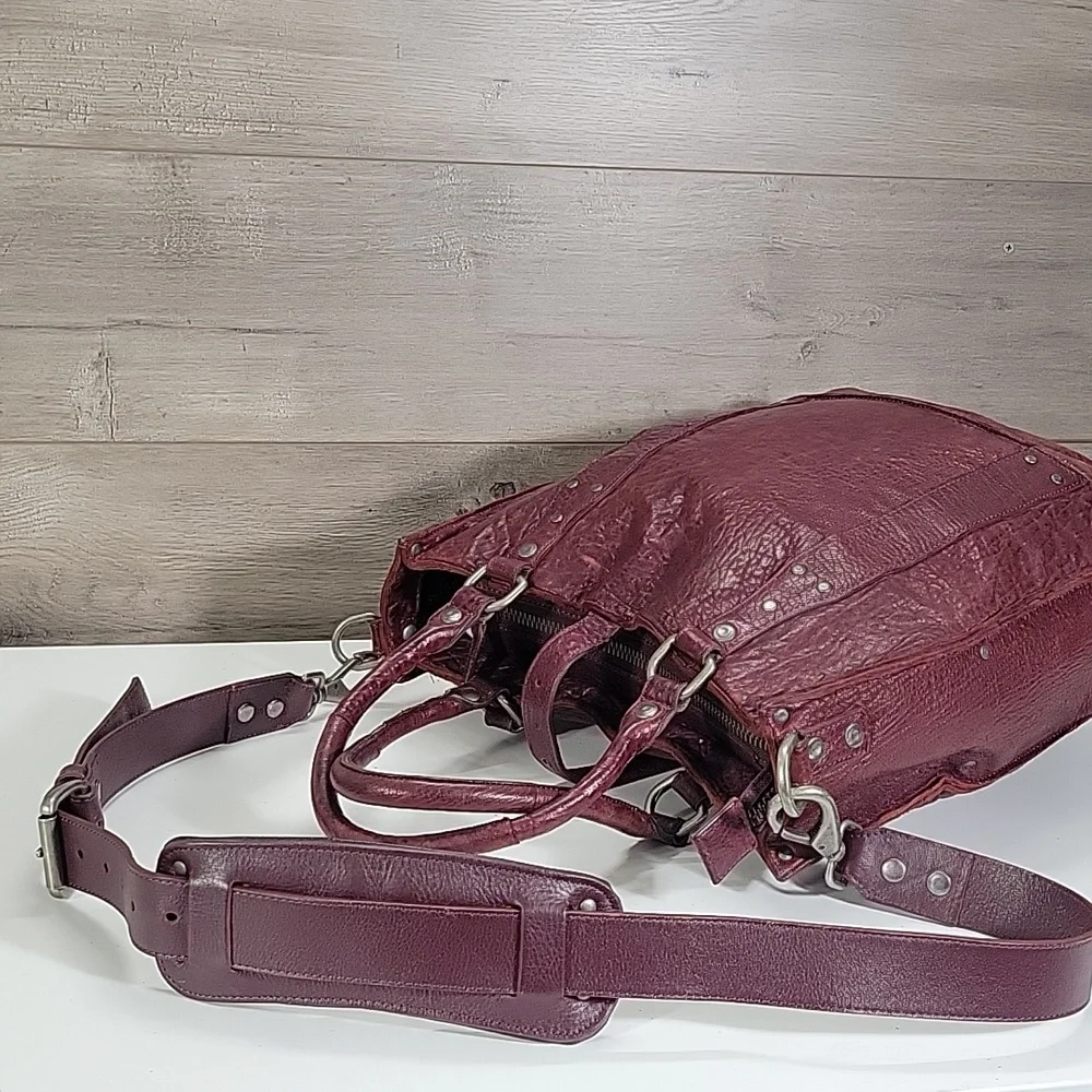 Large WILL Leather Goods Burgundy Heavy Leather Tote Bag